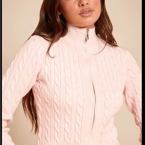 Philosophy 100%Cashmere Light Pink Cable Knit Turtleneck Sweater